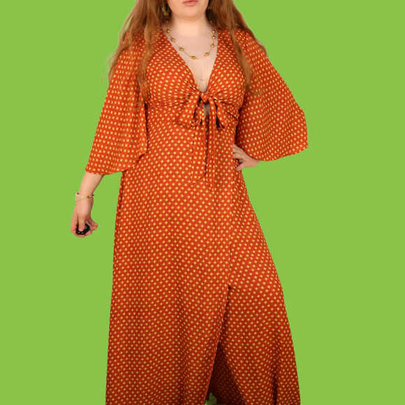 BCBGMaxAzria Dresses & Skirts - BCBG MaxAzria Orange Yellow Maxi Midi Wrap Dress, L